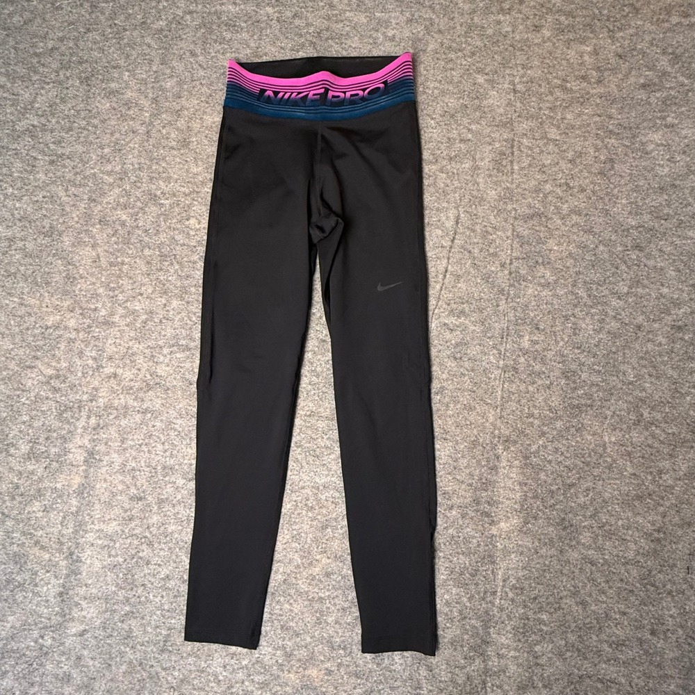 Nike Pro Dri-FIT Leggings Womens XS Black Pink Blue Gradient Waist Running